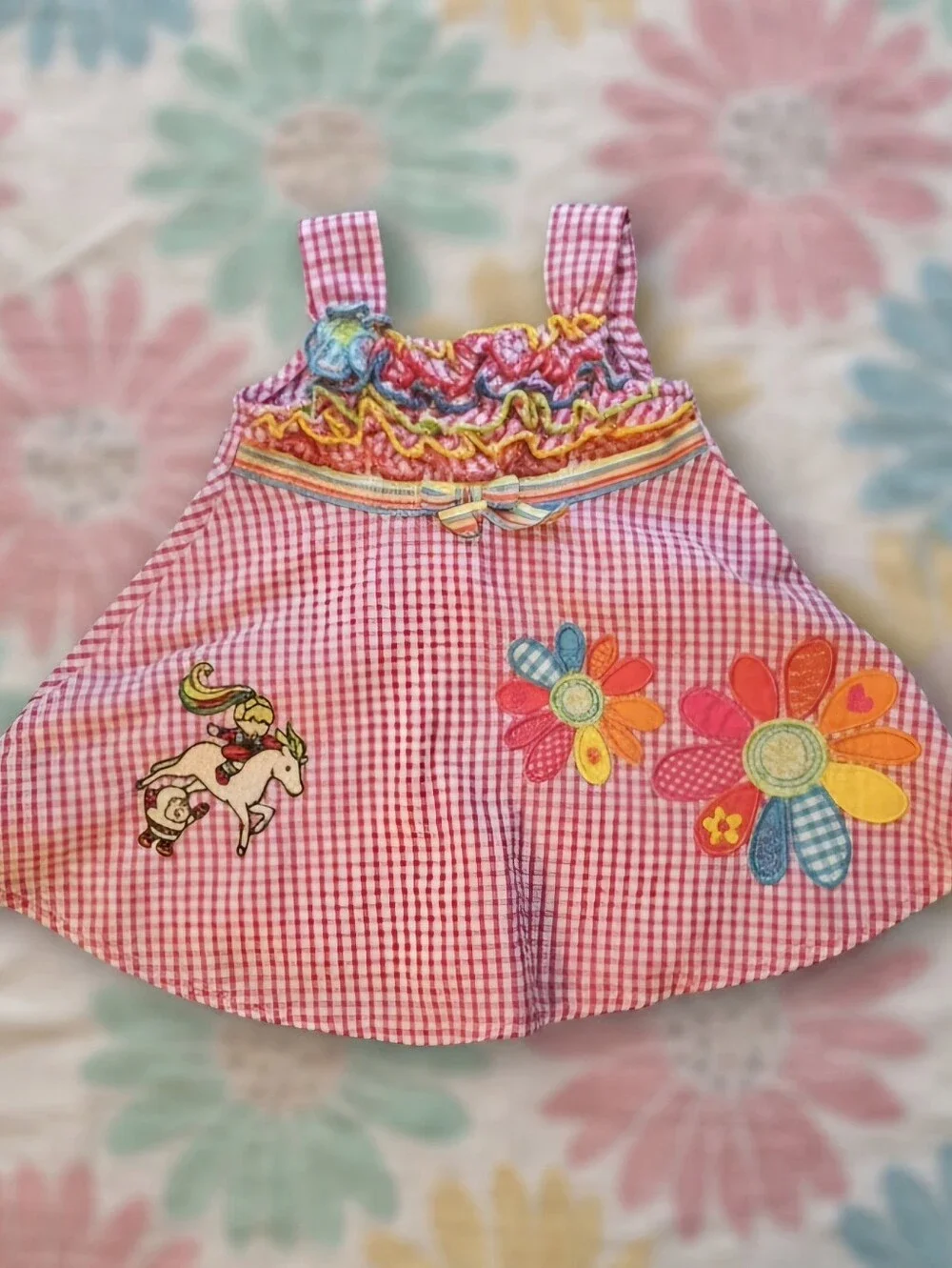 Vintage Youngland 12M Red Gingham Rainbow 80s Inspired Upcycle Dress